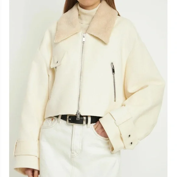 【KHAITE】shearling-trimmed cotton-corduroy ジャケット Khaite corduroy and shearling oversized jacket
